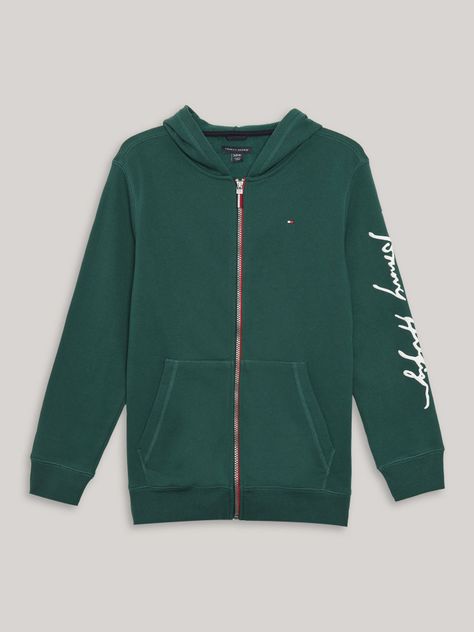 Polerón Hood Niño Con Logo Script Verde Tommy Hilfiger-0
