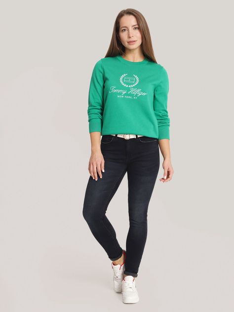 Sweater Laurel Script Logo Verde Tommy Hilfiger-1