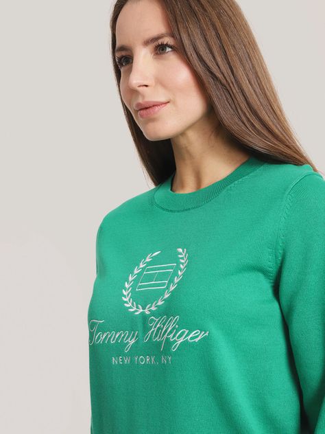 Sweater Laurel Script Logo Verde Tommy Hilfiger-3