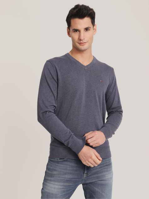 Sweater Básico Signature V-Neck Gris Tommy Hilfiger-0