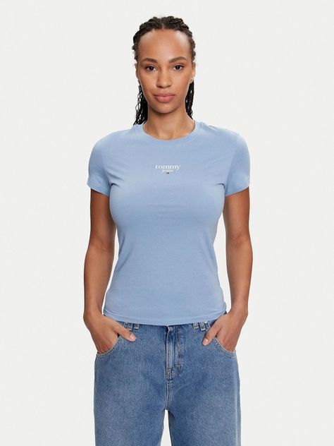 Polera Essential Slim Fit Con Logo Celeste Tommy Jeans-0