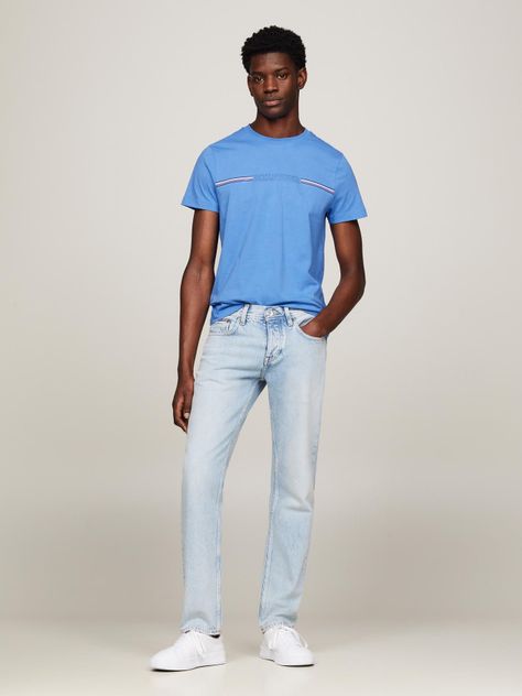 Polera Logo Stripe Slim Fit Celeste Tommy Hilfiger-1