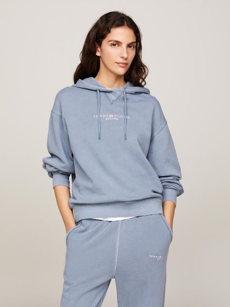 Polerón Hoodie Logo Bordado Celeste Tommy Hilfiger-0