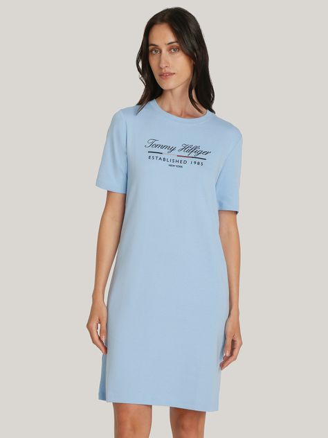 Vestido Con Logo Gráfico Script Celeste Tommy Hilfiger-0