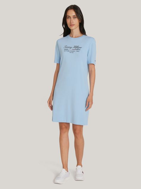 Vestido Con Logo Gráfico Script Celeste Tommy Hilfiger-1