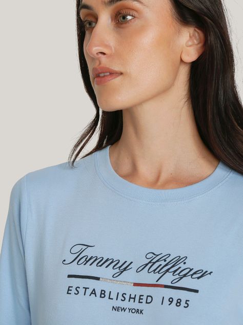 Vestido Con Logo Gráfico Script Celeste Tommy Hilfiger-3