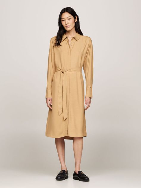 Vestido Midi Con Cinturón Beige Tommy Hilfiger-0