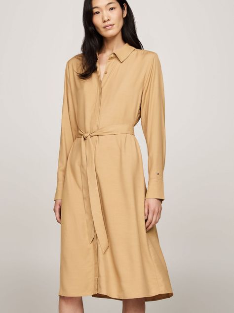 Vestido Midi Con Cinturón Beige Tommy Hilfiger-3