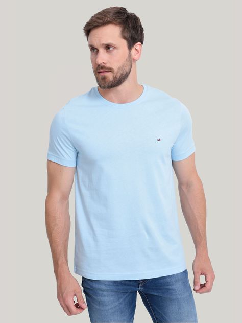 Polera Essential Cotton C-Neck Slim Fit Celeste Tommy Hilfiger-0