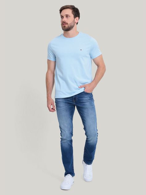 Polera Essential Cotton C-Neck Slim Fit Celeste Tommy Hilfiger-1