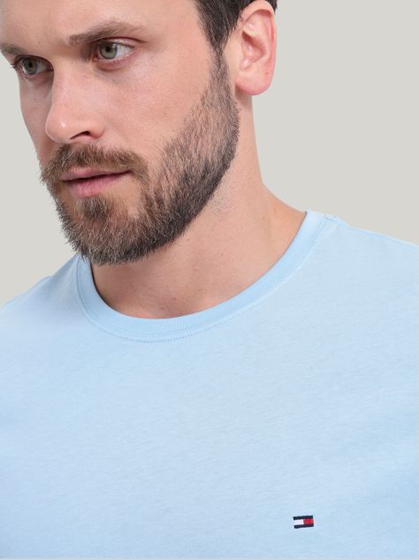 Polera Essential Cotton C-Neck Slim Fit Celeste Tommy Hilfiger-3