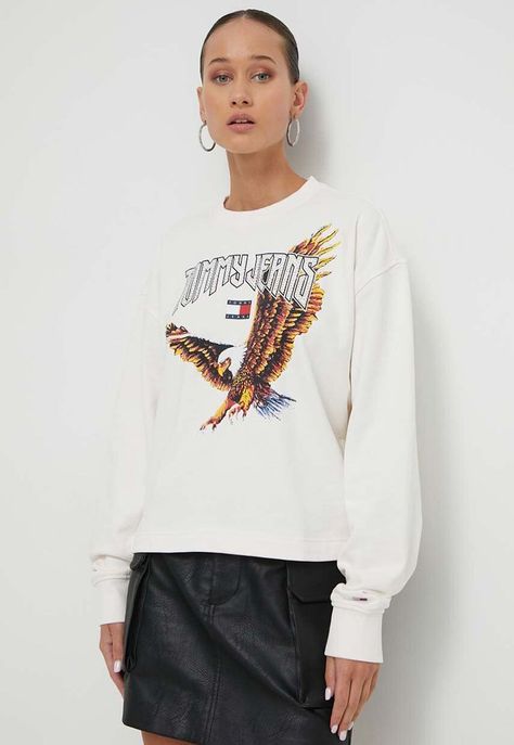Polerón Cropped Con Print De Águila Blanco Tommy Jeans-0
