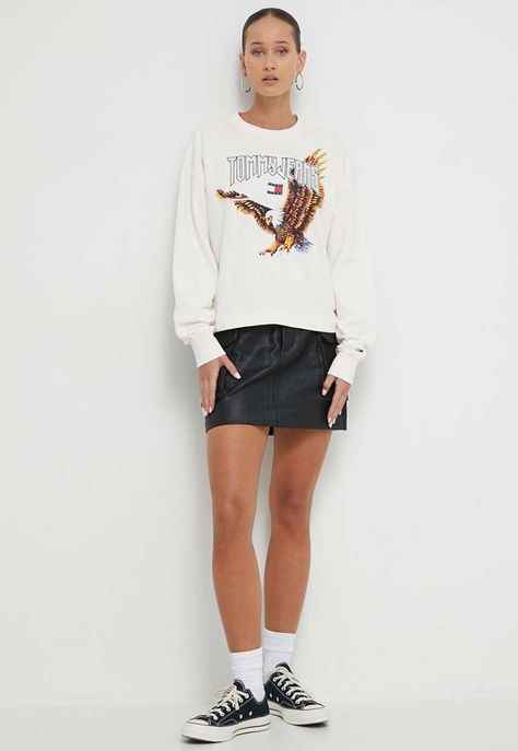 Polerón Cropped Con Print De Águila Blanco Tommy Jeans-1