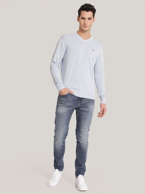 Sweater Básico Signature V-Neck Celeste Tommy Hilfiger-1
