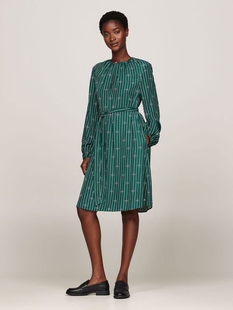Vestido Fruncido De Corte Evasé Verde Tommy Hilfiger-0