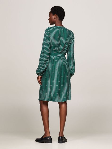 Vestido Fruncido De Corte Evasé Verde Tommy Hilfiger-1