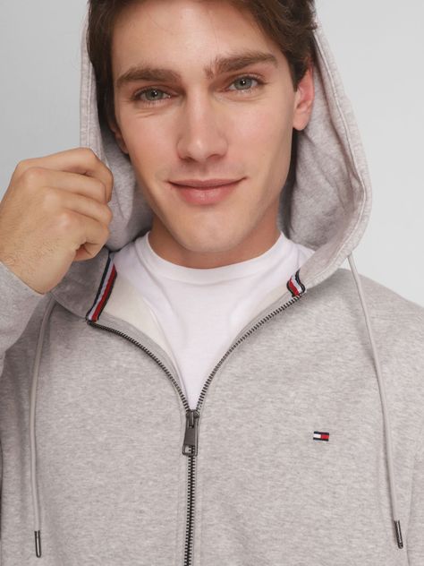 Polerón Hoodie Con Cierre Logo Gris Tommy Hilfiger-3