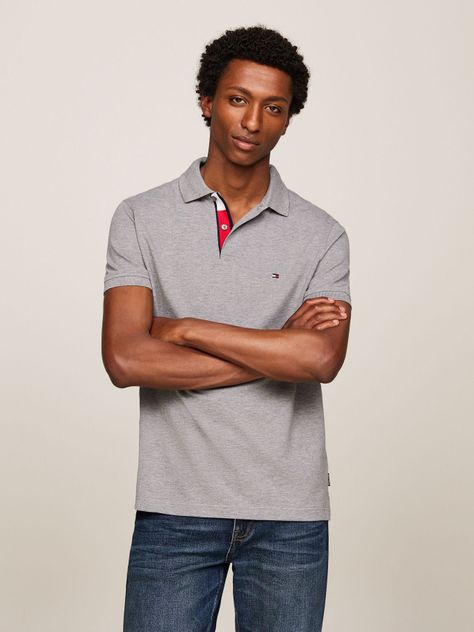 Polo Con Cinta Logo Distintiva Gris Tommy Hilfiger-0