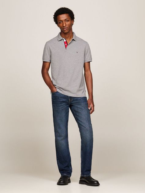 Polo Con Cinta Logo Distintiva Gris Tommy Hilfiger-1