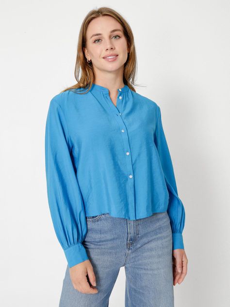 Camisa Sin Cuello Cropped Celeste Tommy Hilfiger-0