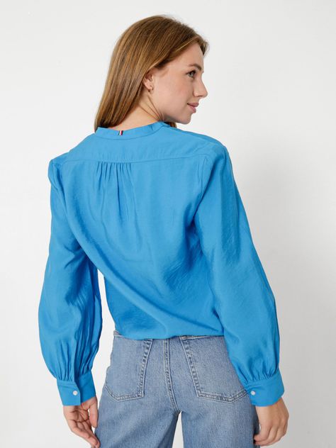 Camisa Sin Cuello Cropped Celeste Tommy Hilfiger-1