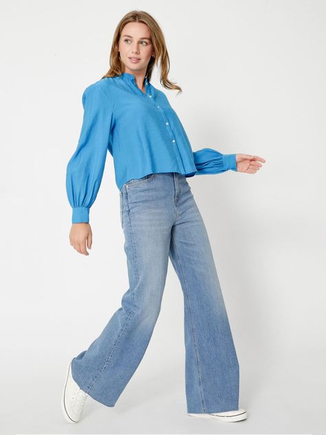 Camisa Sin Cuello Cropped Celeste Tommy Hilfiger-2
