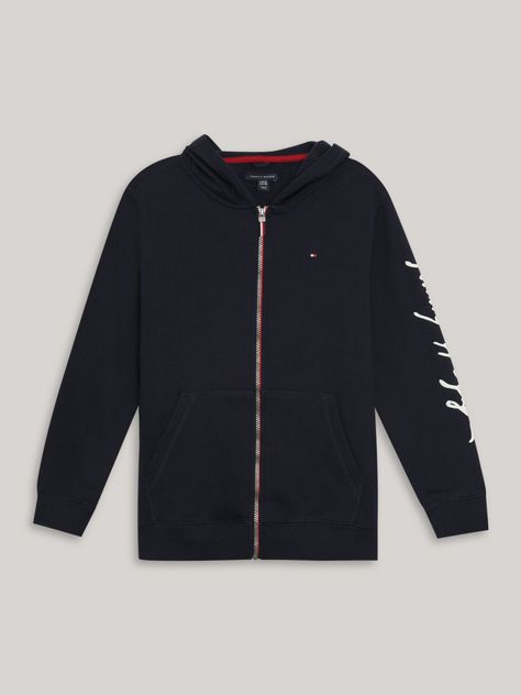Polerón Hoodie De Niño Logo Script Azul Tommy Hilfiger-0