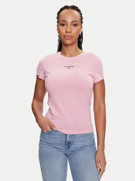Polera Essential Slim Fit Con Logo Rosado Tommy Jeans-0