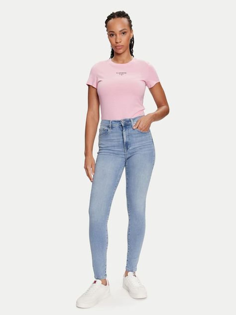 Polera Essential Slim Fit Con Logo Rosado Tommy Jeans-1