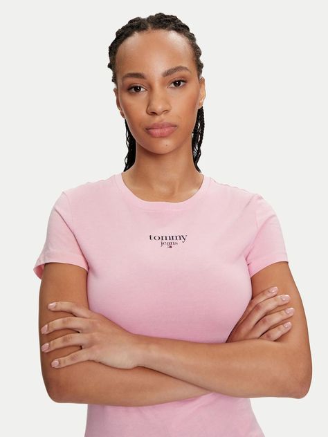 Polera Essential Slim Fit Con Logo Rosado Tommy Jeans-3