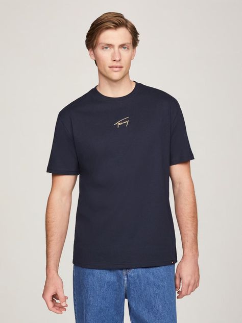 Polera Gold Signature Regular Fit Azul Tommy Hilfiger-0