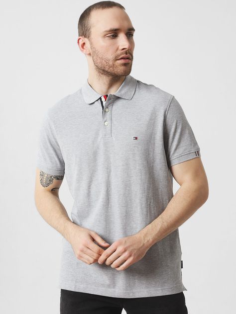 Polo Solid Con Logo Bordado Gris Tommy Hilfiger-0