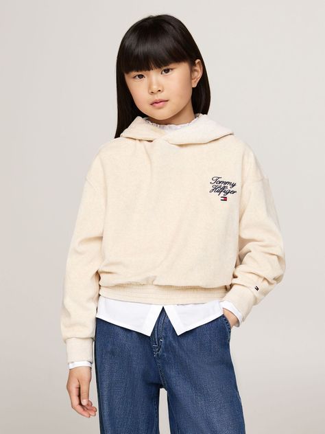 Polerón Hoodie De Niña Logo Script Beige Tommy Hilfiger-0