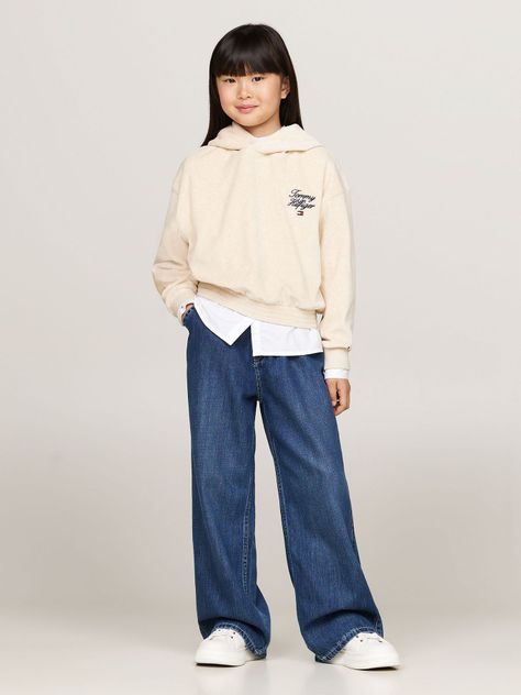 Polerón Hoodie De Niña Logo Script Beige Tommy Hilfiger-1