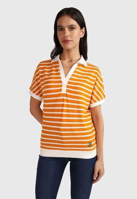 Polo y Diseño A Rayas Naranjo Tommy Hilfiger-0