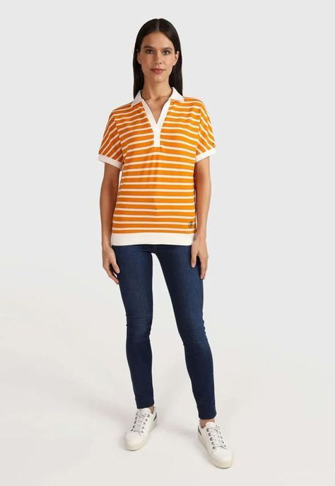 Polo y Diseño A Rayas Naranjo Tommy Hilfiger-1