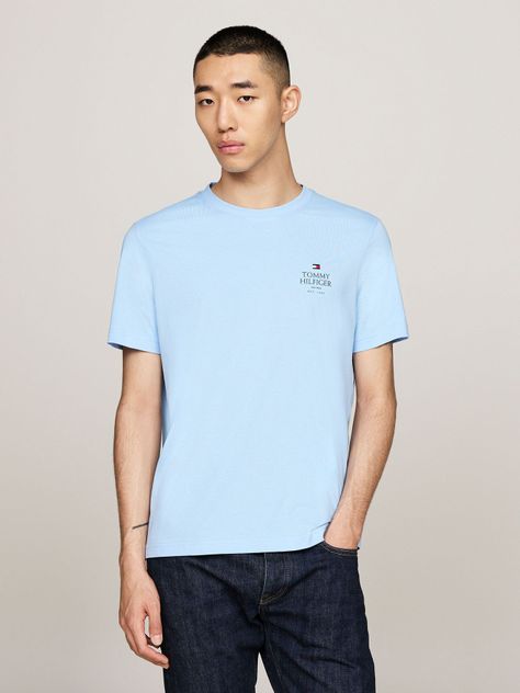Polera De Cuello Redondo- Logo Celeste Tommy Hilfiger-0