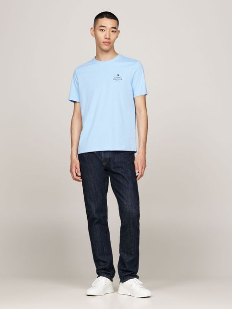 Polera De Cuello Redondo- Logo Celeste Tommy Hilfiger-1