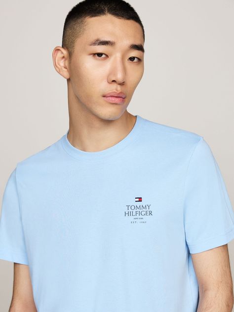 Polera De Cuello Redondo- Logo Celeste Tommy Hilfiger-3