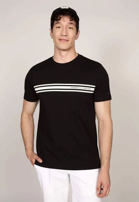 Polera Central Chest Stripe Logo Negro Tommy Hilfiger-0