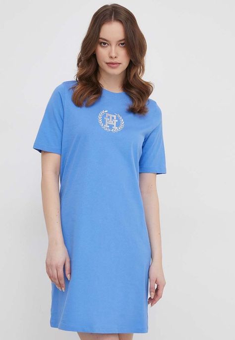 Vestido Con Logo Redondo Celeste Tommy Hilfiger-0