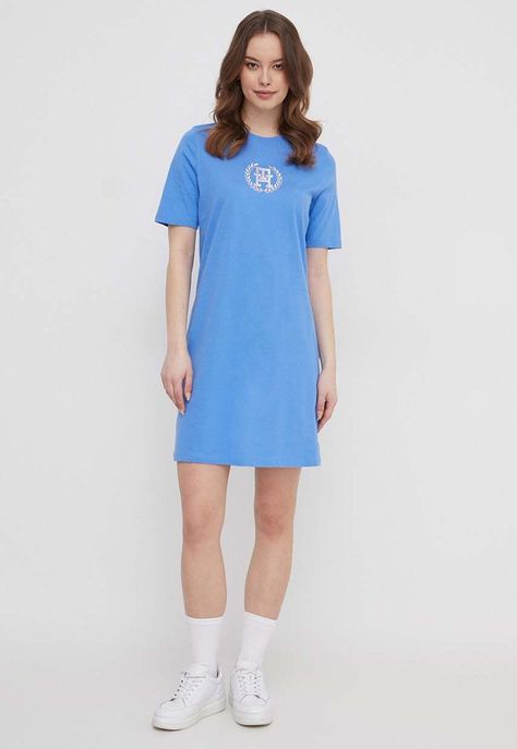 Vestido Con Logo Redondo Celeste Tommy Hilfiger-1