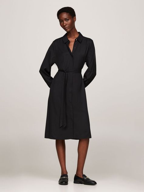 Vestido Midi Con Cinturón Negro Tommy Hilfiger-0
