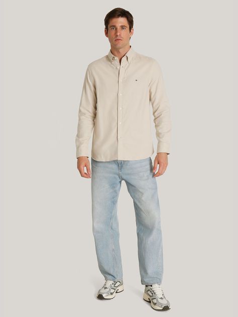 Camisa Regular Herringbone Solid Beige Tommy Hilfiger-1