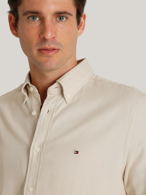 Camisa Regular Herringbone Solid Beige Tommy Hilfiger-3