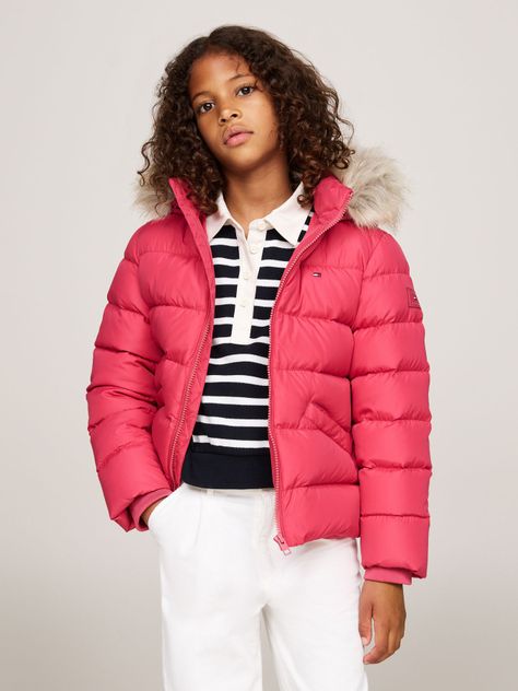 Parka Con Ribete Pelo Sintético Rosado Tommy Hilfiger-0