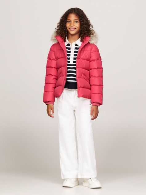 Parka Con Ribete Pelo Sintético Rosado Tommy Hilfiger-1
