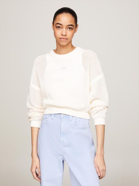 Sweater De Punto Calado Con Logo Blanco Tommy Jeans-0