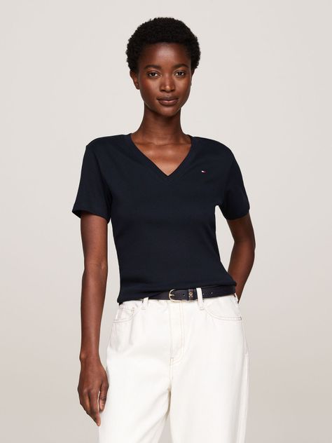 Polera A Rayas V-Neck Slim Fit Azul Tommy Hilfiger-0