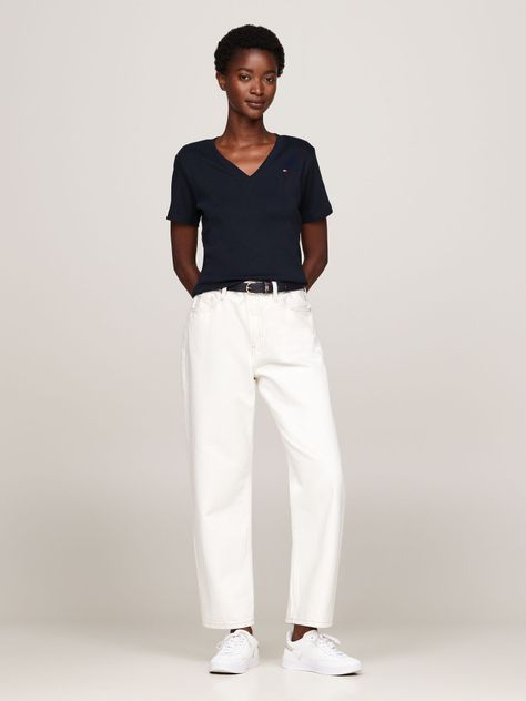 Polera A Rayas V-Neck Slim Fit Azul Tommy Hilfiger-1